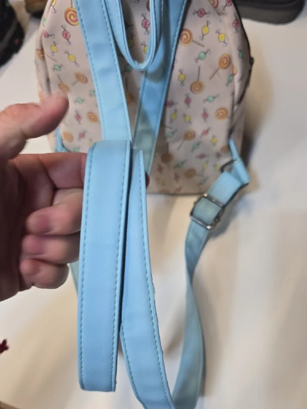 Disney Pink Candy-Print Mini Backpack with Blue Trim
